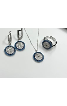 Zirkon Taşlı Nazar Boncuk Set Gümüş