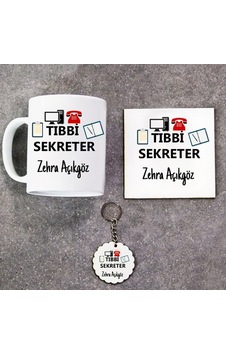 Tıbbi Sekreter Hediye Seti Kupa Bardak+Altlık+Anahtarlık Tıbbi Sekreter Hediye Seti Kupa Bardak+Altlık+Anahtarlık