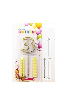 Mika Şeffaf 3 Rakam Gold Mum Set