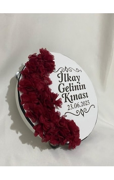 Gelin Tefi 30cm, İsim Ve Tarih Yazılı Yarım Ay Şeklinde Tasarlanmış Kına Tefi Bordo Gelin Tefi 30cm, İsim Ve Tarih Yazılı Yarım Ay Şeklinde Tasarlanmış Kına Tefi Bordo