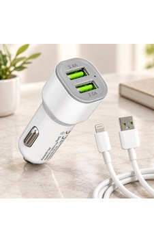 Araç Çakmaklık Çift Usb Hızlı Şarj Başlığı Ve Lightning Kablosu Diğer Araç Çakmaklık Çift Usb Hızlı Şarj Başlığı Ve Lightning Kablosu Diğer