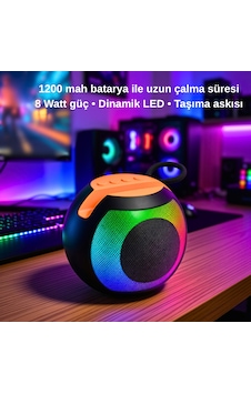 8w Rgb Led Işıklı Güçlü Baslı Kablosuz Hoparlör