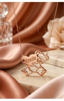 925 Ayar Gümüş İsimli, Kalpli Ayıcık Kolye Rose Gold 925 Ayar Gümüş İsimli, Kalpli Ayıcık Kolye Rose Gold