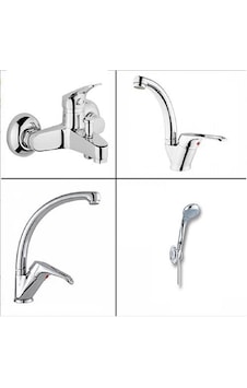 4'lü Aç Kapa Lavabo + Mutfak + Banyo Bataryası + Duş Seti Krom