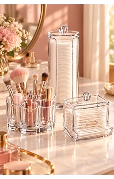3 Lü Şeffaf Makyaj Organizer Seti Papatya Fırçalık Ve Rujluk, Kulak Çubuğu Kutusu, Makyaj Pamuğu Dispenseri Şeffaf - 940240579 Şeffaf 3 Lü Şeffaf Makyaj Organizer Seti Papatya Fırçalık Ve Rujluk, Kulak Çubuğu Kutusu, Makyaj Pamuğu Dispenseri Şeffaf - 940240579 Şeffaf