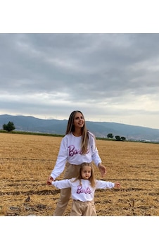 Stella Butik Anne Kız Barbie Eşofman Takımı Tek Takım Beyaz