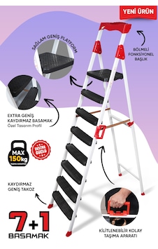 Ze Zigana Ev Gereçleri Elegance 7+1 Geniş Basamaklı Kolay Taşıma Aparatlı Merdiven