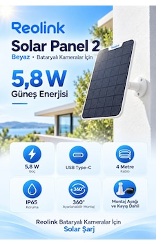 Reolink Solar Panel 2 Güneş Paneli Beyaz - 5.8w Type-c Reolink Solar Panel 2 Güneş Paneli Beyaz - 5.8w Type-c