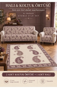 3 Lü Set 2 Adet 165x215 Cm Koltuk Örtüsü + 1 Adet 6m2 180x280 Cm Kaymaz Taban Dijital Baskılı Halı Mürdüm 3 Lü Set 2 Adet 165x215 Cm Koltuk Örtüsü + 1 Adet 6m2 180x280 Cm Kaymaz Taban Dijital Baskılı Halı Mürdüm