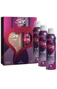 She Sexy 4 Adet 150 Ml Deo Sprey + 1 Adet 50 Ml Kadın Parfüm Seti Tatlı She Sexy 4 Adet 150 Ml Deo Sprey + 1 Adet 50 Ml Kadın Parfüm Seti Tatlı