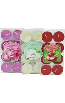 Lunaev Renkli Tea Light 8 Parça Mum Çilek Kokulu Açık Ahşap