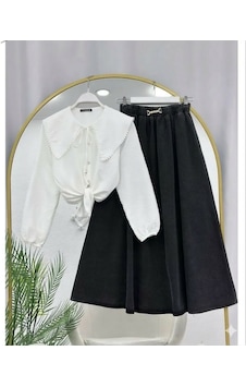 Lovie Moda Kadın Kot Etekli Takım - Gri Lovie Moda Kadın Kot Etekli Takım - Gri