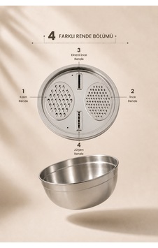 3 Litre Paslanmaz Çelik Hazneli Rende 4 Farklı Rendeleme 26 Cm - 892209587 Diğer