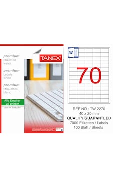 Tanex Tw-2270 40 MM X 20 MM 100 Sayfa Lazer Tanex Tw-2270 40 MM X 20 MM 100 Sayfa Lazer