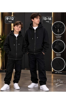 Ela 3 İp Kapşonlu Şardonlu Kışlık Sweatshirt Siyah - Siyah Ela 3 İp Kapşonlu Şardonlu Kışlık Sweatshirt Siyah - Siyah