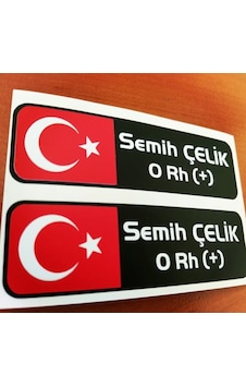 Isme Özel Kan Grubu Isim Bayraklı Isimlik Sticker 2 Adet Etiket