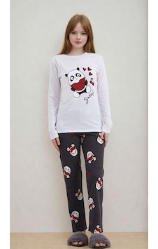 Burcumay Kadın Panda Desenli Kalpli Uzun Kollu Pijama Takımı Çok Renkli Burcumay Kadın Panda Desenli Kalpli Uzun Kollu Pijama Takımı Çok Renkli