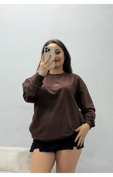 Belendir Kadın Baskılı 2 İplik Sweat Kahve Acı Kahverengi Belendir Kadın Baskılı 2 İplik Sweat Kahve Acı Kahverengi
