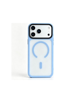 İphone 18 Pro Max Kılıf Mat Arka Yüzey Wireless Şarj Özellikli Zore Flet M-safe Kapak - Açık Mavi