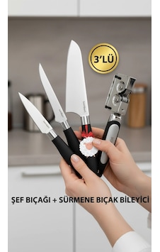 Nishev Mastercut 3'lü Şef Bıçağı Seti Sürmene Bıçak Bileyici / Kurban Bayramına Özel Set Renkli Nishev Mastercut 3'lü Şef Bıçağı Seti Sürmene Bıçak Bileyici / Kurban Bayramına Özel Set Renkli