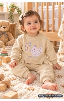Ferasty İstanbul Unisex Bebek 2'li Takım Tavuk Baskılı Every Thing Is Cool Bej Ferasty İstanbul Unisex Bebek 2'li Takım Tavuk Baskılı Every Thing Is Cool Bej