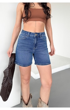 HLT Jeans Kadın Açık Mavi Yıkamalı Mom Fit Yüksek Bel Likralı Denim Şort Lily-açmavi