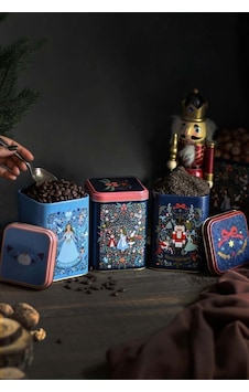 Fairytale Desenli 3'lü Kare Metal Saklama Kabı Seti, 8,7 X 8,7 X 12,5 Cm, 1 Lt