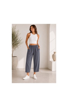 Mixxtrend Kadın Tencel Mom Kalıp Havuç Pantolon Gri