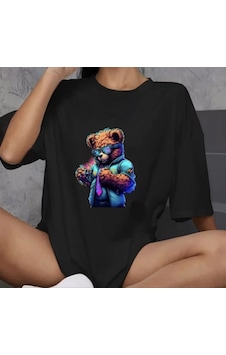 Modi Green Baskılı Unisex Günlük Stil Siyah Tipografi Tasarım Oversize Tişör