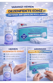 Nonwoven Steril Spanç Kompres 100 Lü 30 80 Cm + Cleansmart 500 Ml Dezenfektan Sprey Nonwoven Steril Spanç Kompres 100 Lü 30 80 Cm + Cleansmart 500 Ml Dezenfektan Sprey