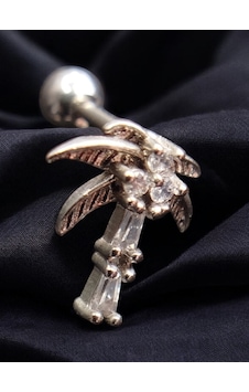 Palmiye Model Taşlı Sılver Renk Helıx Tragus Conch Piercing Gri Palmiye Model Taşlı Sılver Renk Helıx Tragus Conch Piercing Gri