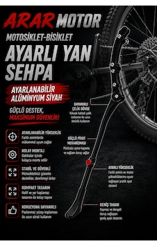 Bisiklet Çift Şase Bağlantılı Yan Sehpa Ayarlanabilir Alüminyum Siyah Bisiklet Çift Şase Bağlantılı Yan Sehpa Ayarlanabilir Alüminyum Siyah