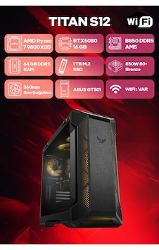 Game Garaj Titan S12 R7-9800X3D 64 GB 1 TB SSD RTX5080 Free Dos Oem Paket Masaüstü Oyuncu Bilgisayarı