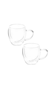 Tantitoni Borosilikat Cam 2 Li Çift Cidarlı Kulplu Bardak Seti 350 Ml Şeffaf