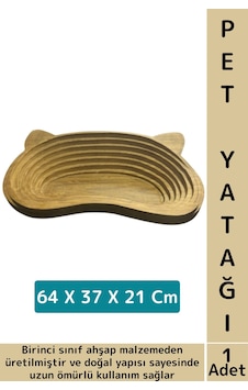 Evcil Hayvan Konforlu Kolay Temizlenir Çok Şık Kulak Motifli Ahşap Kedi Köpek Yatağı 64 X 37 X 21 Cm