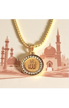 Allah Yazılı Zirkon Taşlı Çelik Kolye Ucu 9108 Altın Allah Yazılı Zirkon Taşlı Çelik Kolye Ucu 9108 Altın