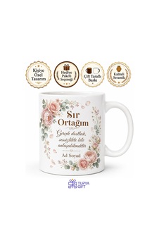 İsme Özel Sır Ortağım Yazılı Kupa Bardak Özel Tasarım Hediye Beyaz / Çok Renkli