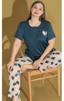 Kadın Battal Büyük Beden Kısa Kol Pijama Takımı 9567-l lacivert Kadın Battal Büyük Beden Kısa Kol Pijama Takımı 9567-l lacivert