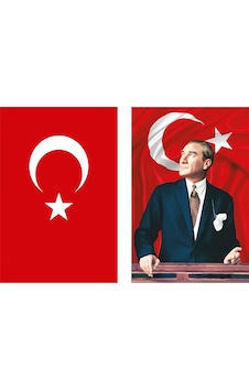 Türk Bayrağı Ve Atatürk Posteri Bayrak150x225 Cm İkili Set