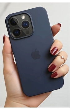 Iphone 15 Pro Max Uyumlu Kılıf Logolu Lansman Soft Içi Kadife Silikon Kapak Lacivert