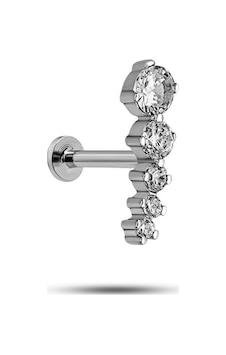 925 Ayar Gümüş Rodyumlu Minimal Süzme Beş Taşlı Tragus Piercing Küpe 925 Ayar Gümüş Rodyumlu Minimal Süzme Beş Taşlı Tragus Piercing Küpe
