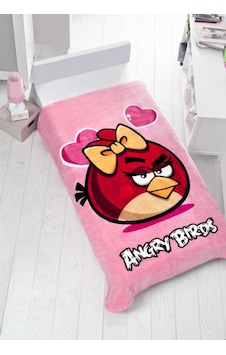 Armada Lisanslı Tek Kişilik Kalın Battaniye 160x220 -angry Birds Valentine Pembe