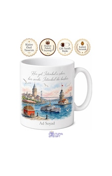 İstanbul Sevdası Boğaz Köprüsü Kız Kulesi Galata Martı Baskılı Porselen Kupa Bardak Hediye Beyaz / Çok Renkli İstanbul Sevdası Boğaz Köprüsü Kız Kulesi Galata Martı Baskılı Porselen Kupa Bardak Hediye Beyaz / Çok Renkli