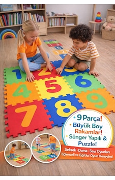 9 Parça Rakamlı Oyun Matı 33x33 Cm Sünger Puzzle Yer Karosu Çocuk Eğitim Seti