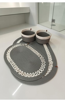 El Yapımı Dekoratif Örgülü Model Banyo Seti 2 Li Paspas 50x80 Ve 40x60 + 2 Organizer Sepet 18x18 Cm Gri El Yapımı Dekoratif Örgülü Model Banyo Seti 2 Li Paspas 50x80 Ve 40x60 + 2 Organizer Sepet 18x18 Cm Gri