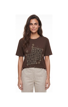 Onloox Kadın Kahverengi Kahverengi Pamuklu Bisiklet Yaka Regular Fit Taş Baskılı Leopar Desenli Kısa Kollu T-shirt Onloox Kadın Kahverengi Kahverengi Pamuklu Bisiklet Yaka Regular Fit Taş Baskılı Leopar Desenli Kısa Kollu T-shirt