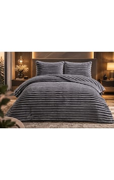 Eternity Lux Wellsoft Peluş Yatak Örtüsü Takımı Çizgili Kabartmalı Ultra Yumuşak 230x250 Gri