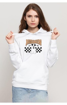 Halloween Mickey Ghost Beyaz Kadın 3ip Kapşonlu Sweatshirt 001