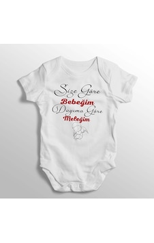 İmaj Tuğbababy Size Göre Bebeğim Dayıma Göre Meleğim Yazılı Baskılı Bebek Zıbını Beyaz