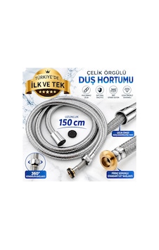 Çelik Flex Sargılı Duş Hortumu 150 Cm Paslanmaz Çelik Örgülü 360 Döner Sistem ½" Gümüş Çelik Flex Sargılı Duş Hortumu 150 Cm Paslanmaz Çelik Örgülü 360 Döner Sistem ½" Gümüş